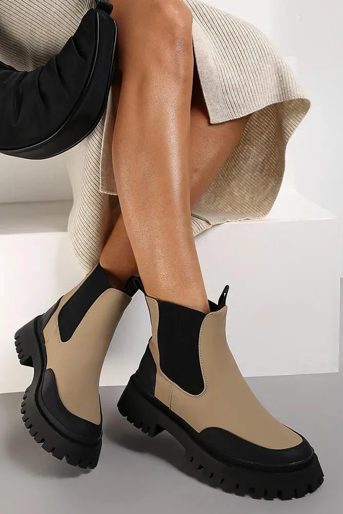 Contrast Chunky Ankle Pull On Mock Wellies