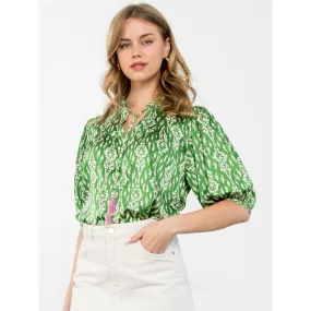 Corelle Puff Sleeve Printed Tassel THML Top