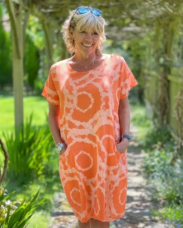 Cotton Dress - Tie-Dye With Pockets Orange