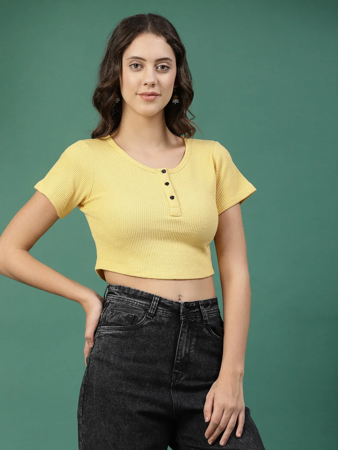 Cotton Waffle Knit Crop Top