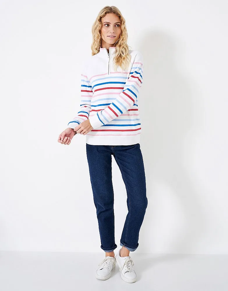 Crew Clothing - Half Zip Sweat - White Blue Pink Stripe