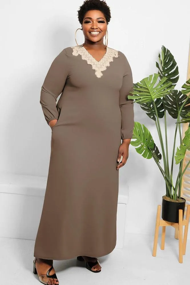 Crochet Lace Neckline Modest Dress