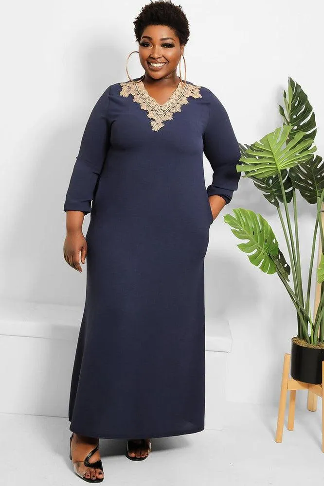 Crochet Lace Neckline Modest Dress