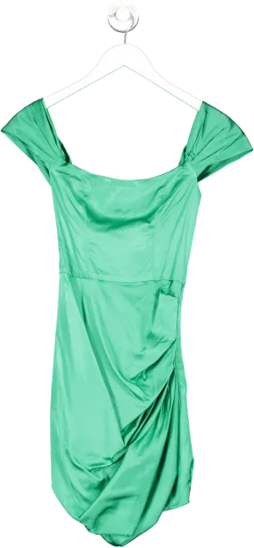 de la vali Guadalupe Off-shoulder Ruched Satin Mini Green Dress UK 6