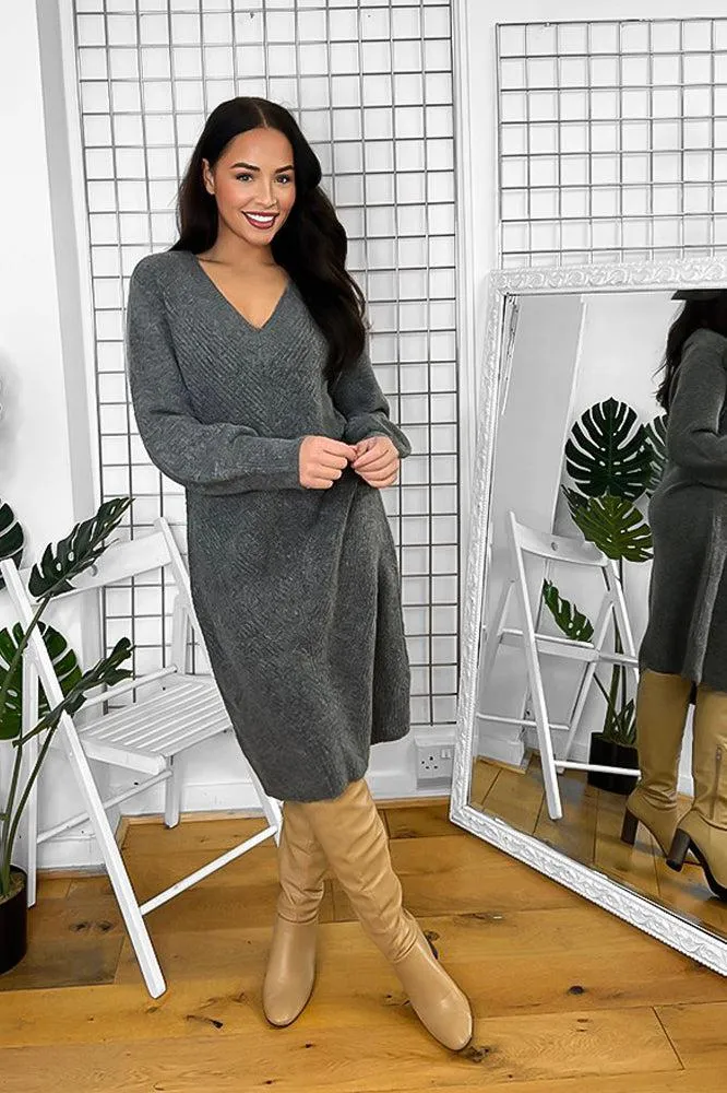 Deep V-Neck Knitted Jumper Dress