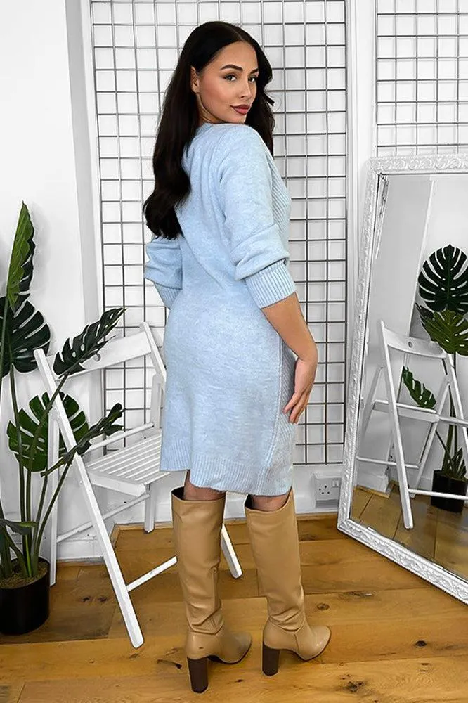 Deep V-Neck Knitted Jumper Dress