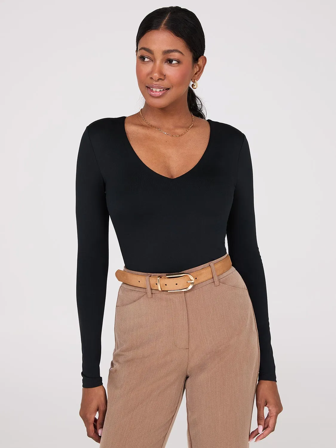 Double Layer V-Neck Long Sleeve Top