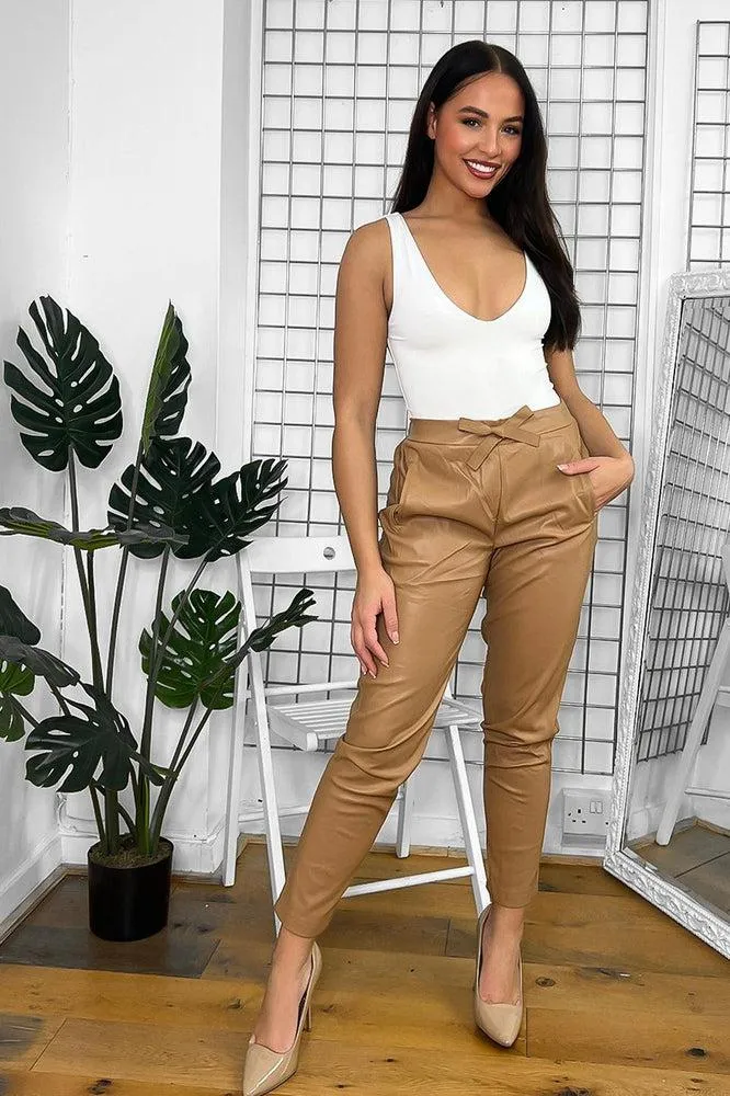 Drawstring Waist Faux Leather Joggers