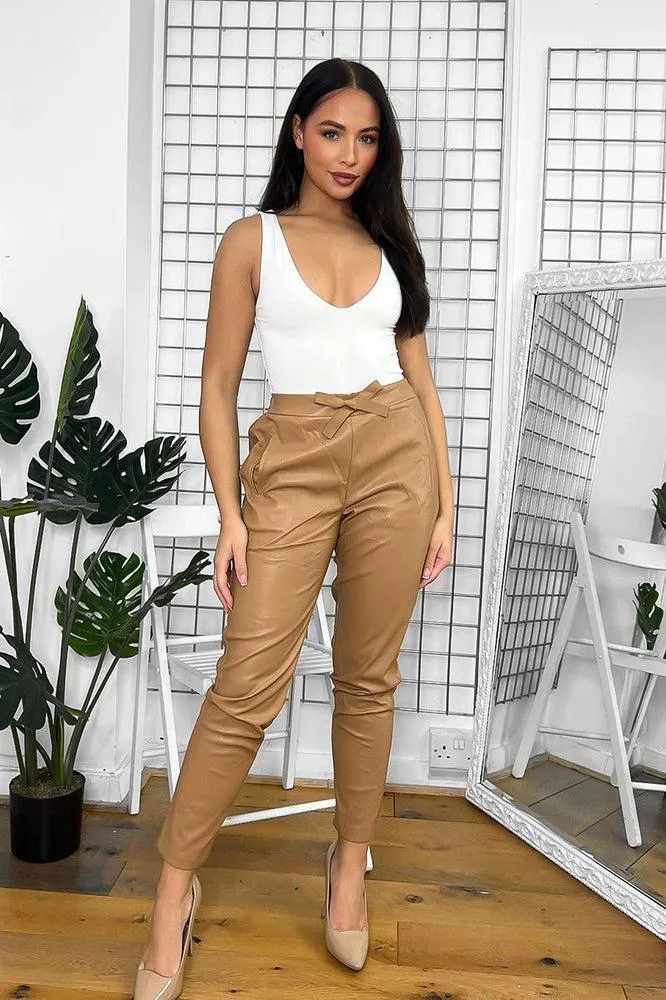 Drawstring Waist Faux Leather Joggers