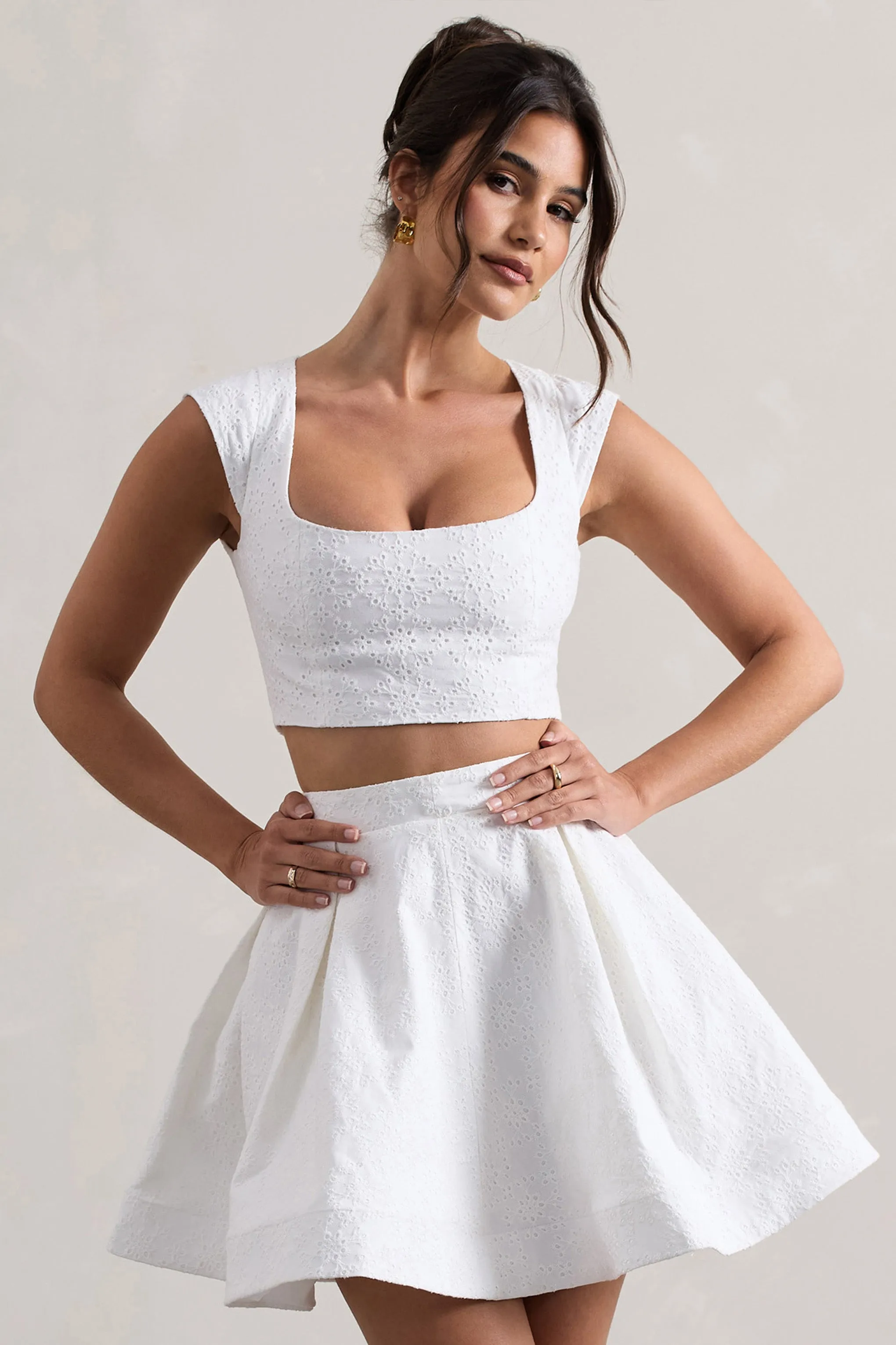 Estela | White Lace Square-Neck Crop Top