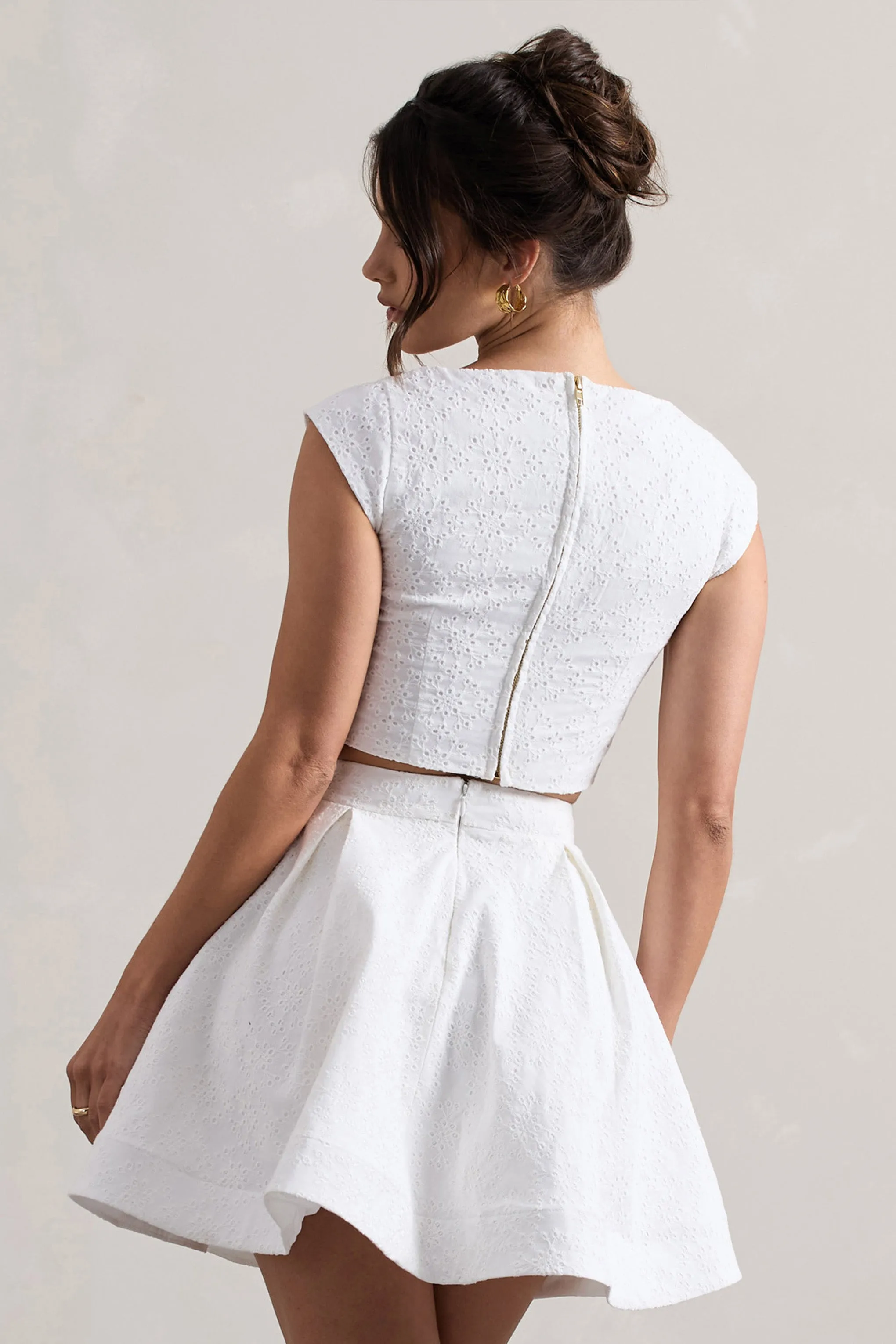 Estela | White Lace Square-Neck Crop Top