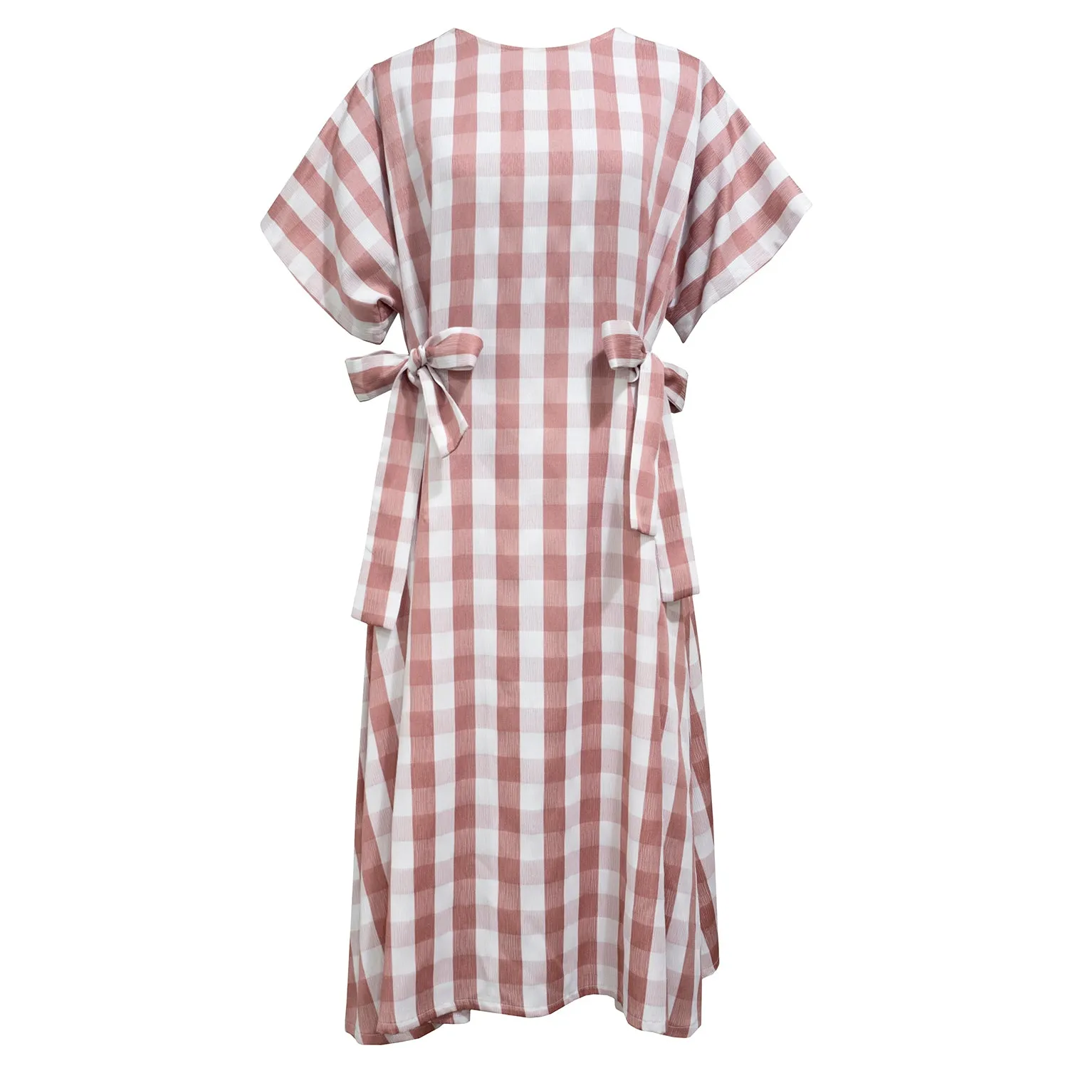 EVE DRESS ~ CONVERTIBLE ~ GRAPEFRUIT [ Pink & White Check Gingham, Waist Ties ]