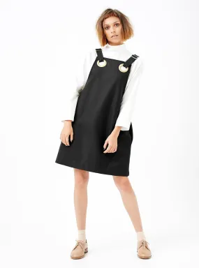 EYELET PINAFORE DRESS ~ BLACK [ Wool, Brass Hardware ]