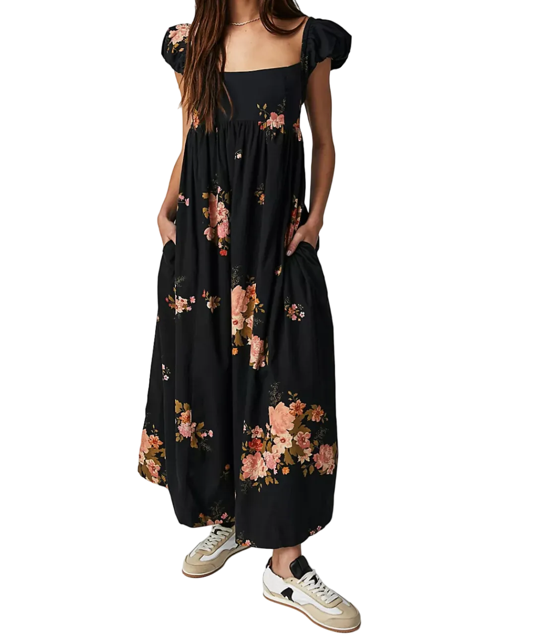 Free People Black Linda Lou Poplin Maxi Dress UK XS