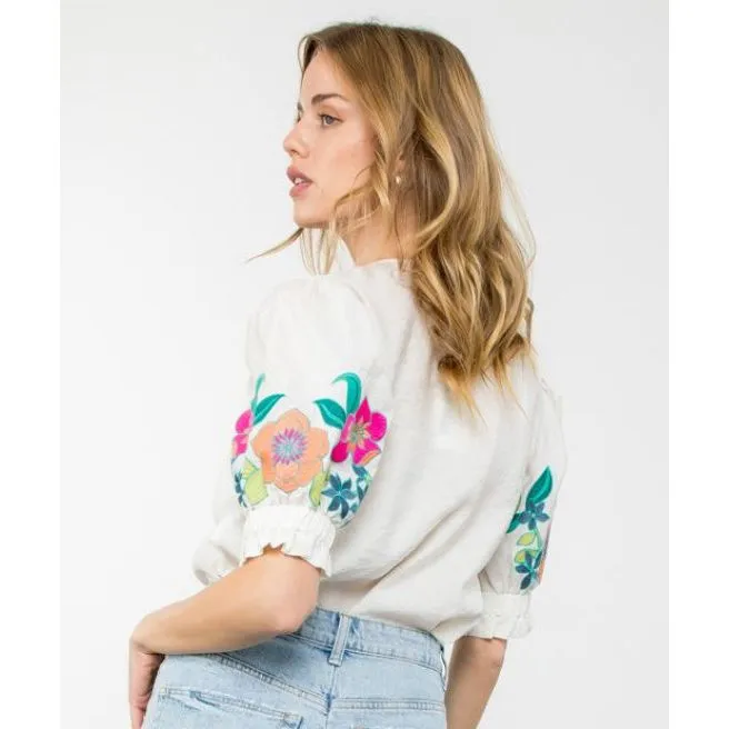 Freya Short Balloon Sleeve Embroidered THML Top