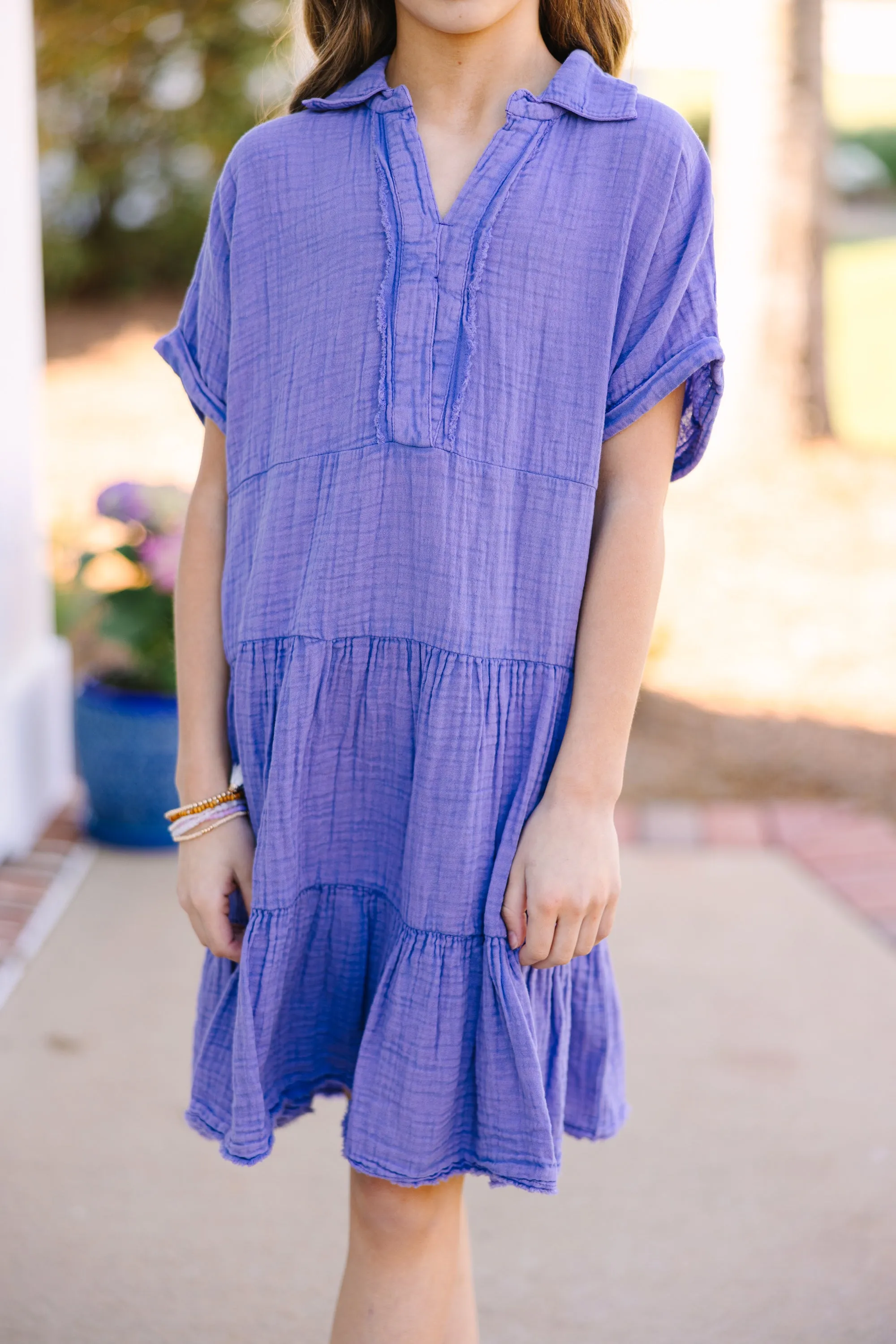 Girls: All For You Purple Tiered Cotton Dress