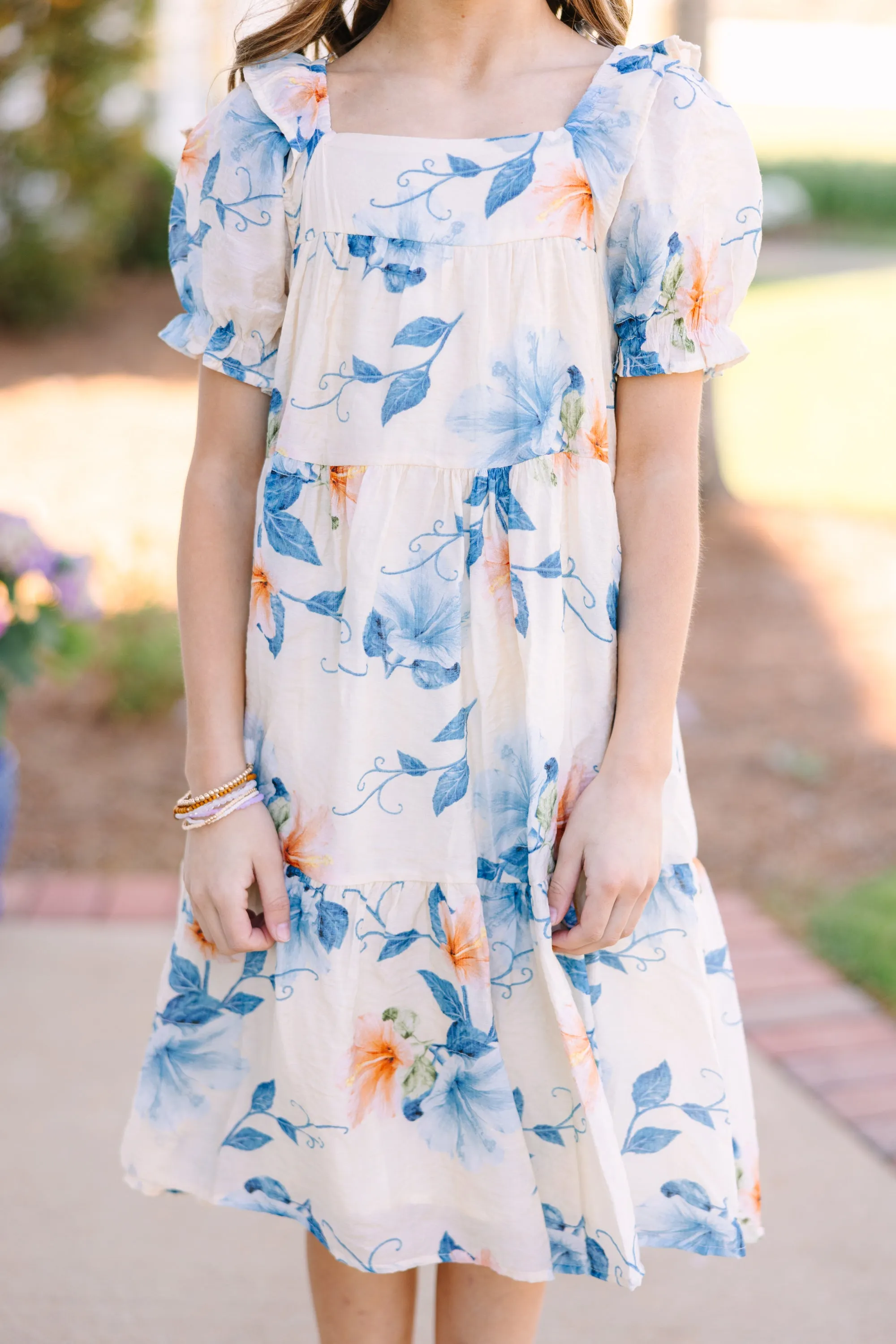 Girls: Sunny Days Ivory White Floral Dress