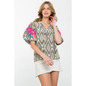 Grace Embroidered Puff Sleeve THML Top