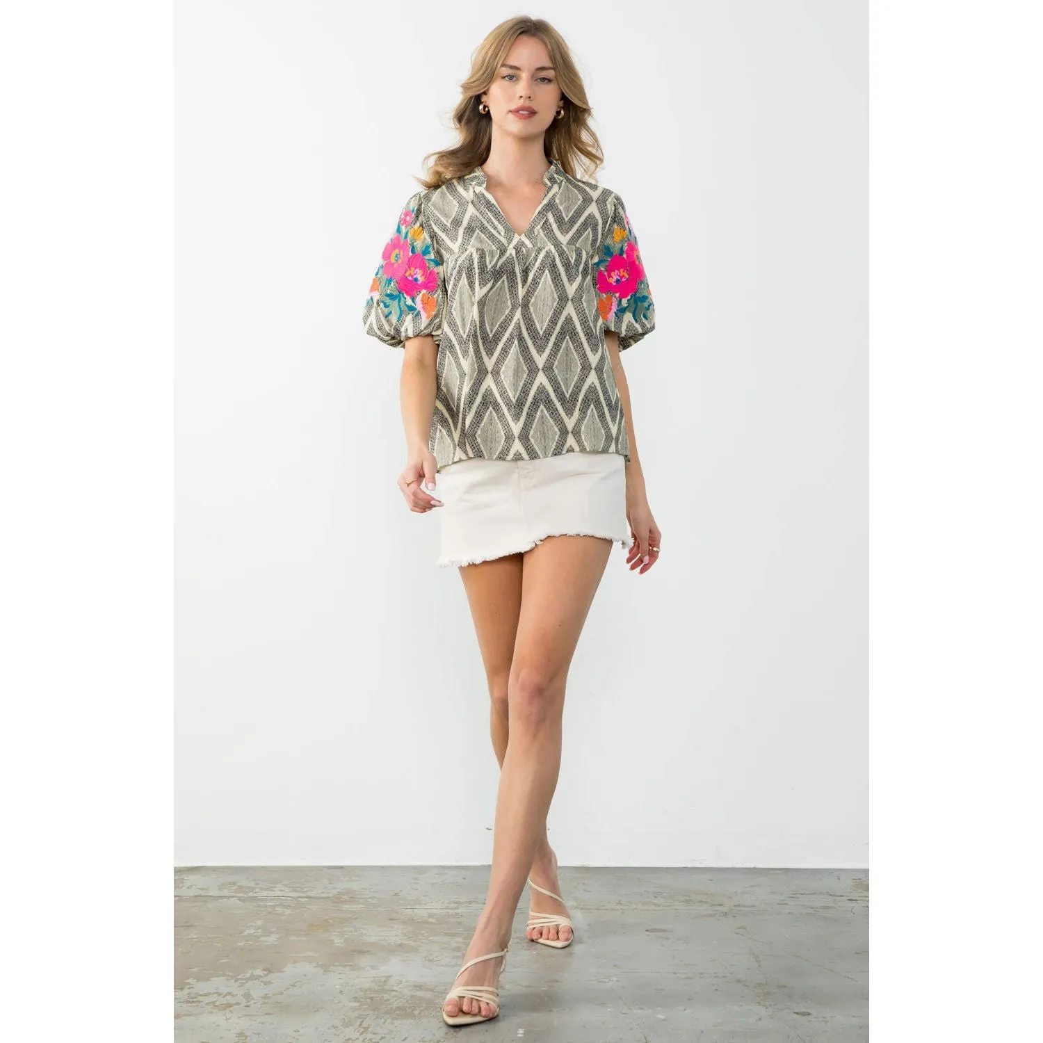 Grace Embroidered Puff Sleeve THML Top