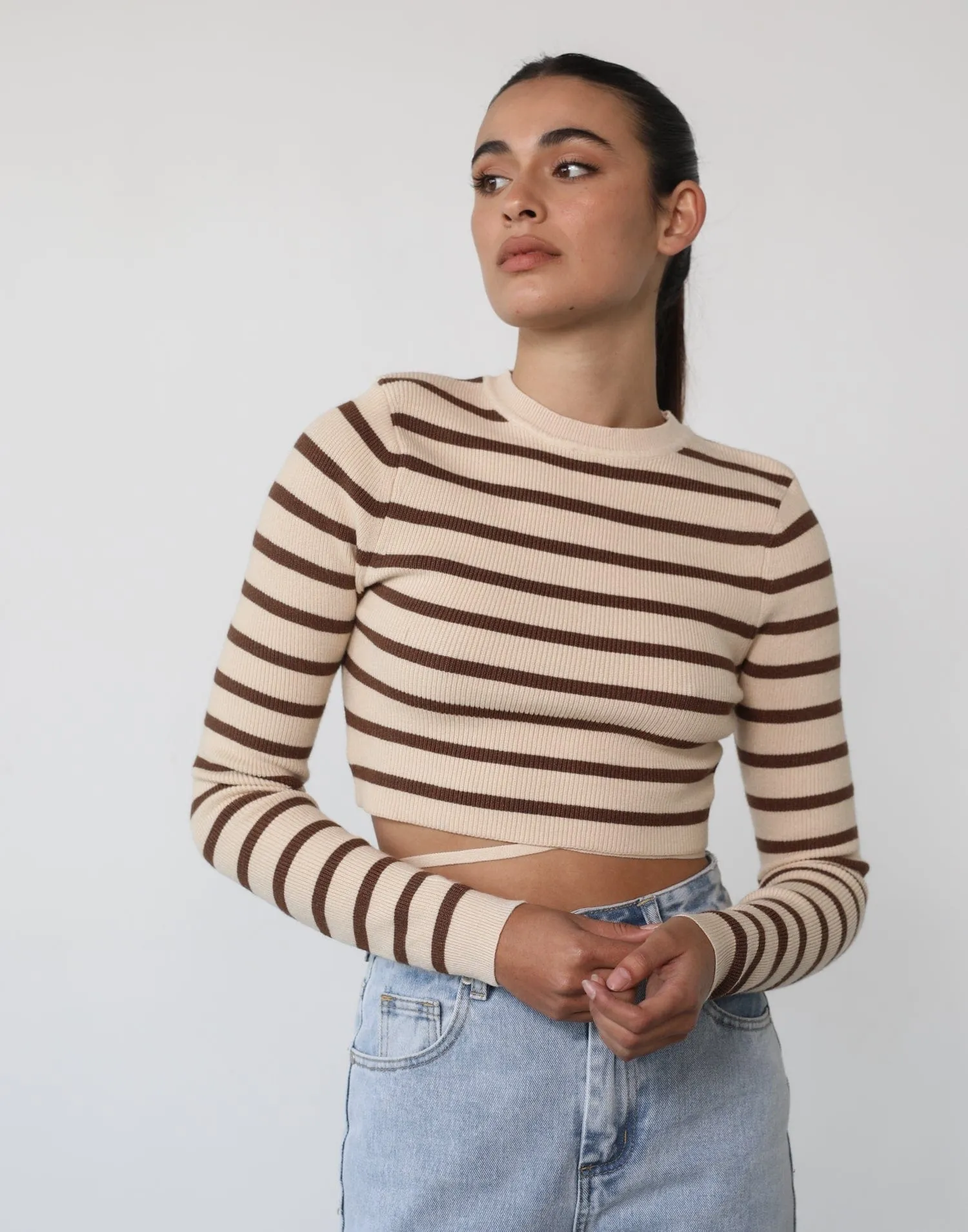 Grayson Long Sleeve Top (Beige/Brown)