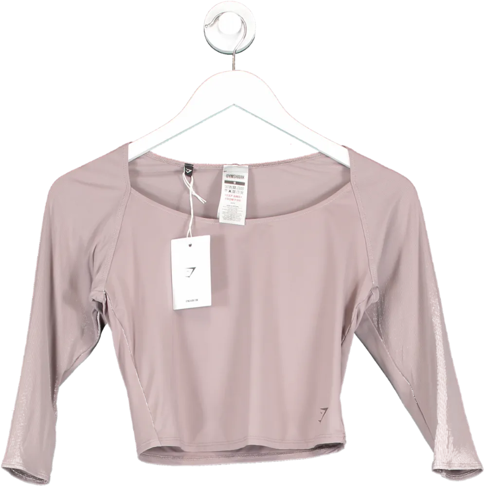 gymshark Purple Elevate 3/4 Sleeve Crop Top In Washed Mauve UK M