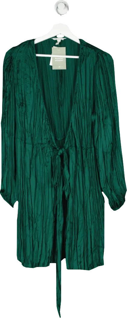 H&M Green Balloon Sleeve Wrapover Dress UK M