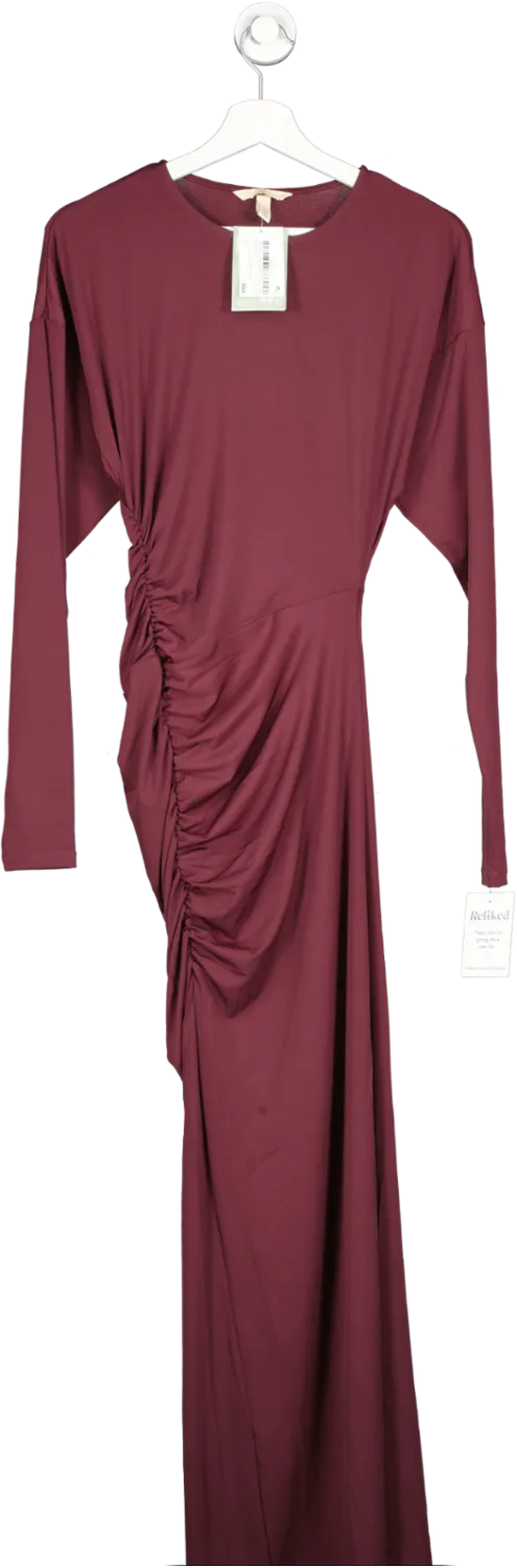 H&M Red Gathered Maxi Dress UK XS