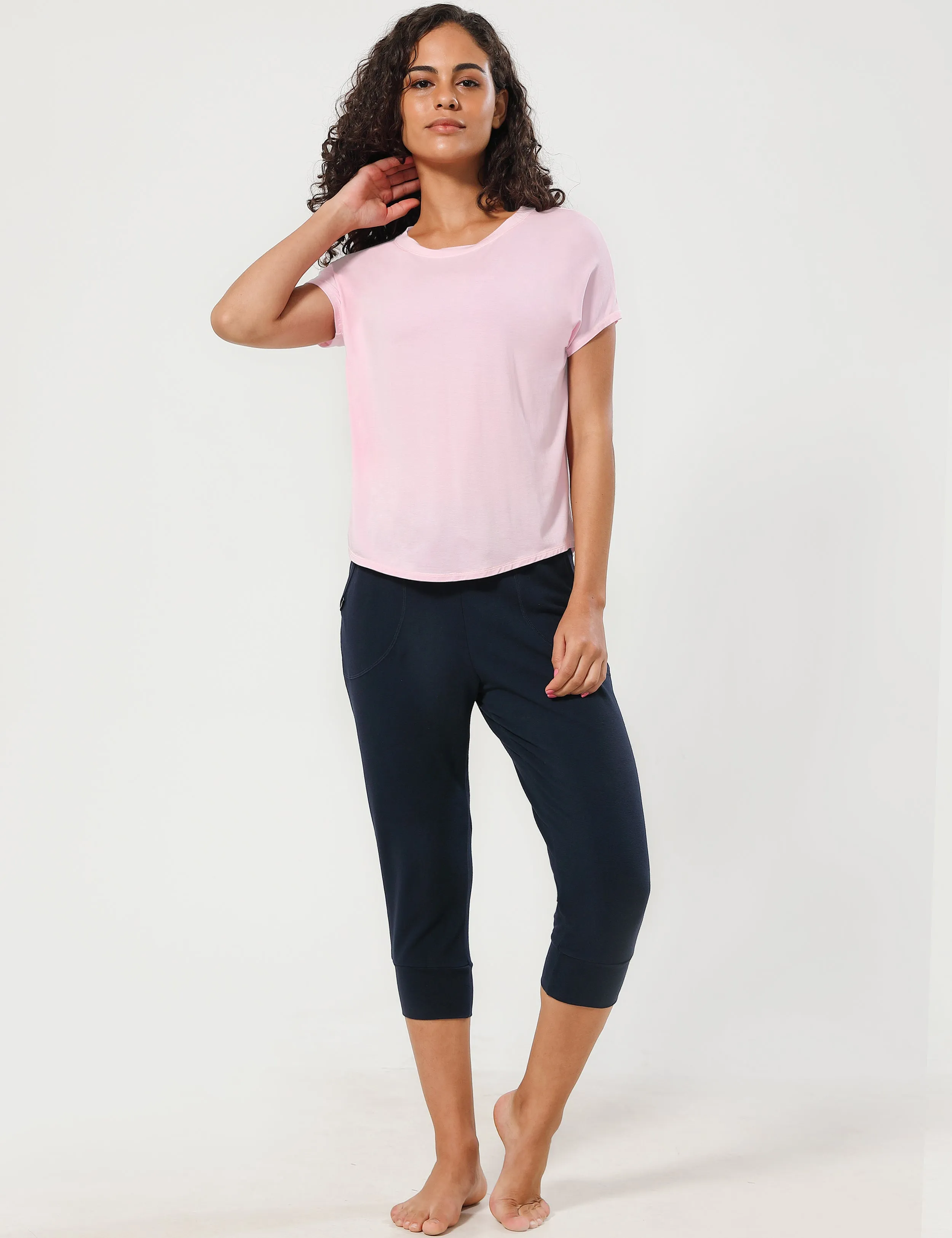 Hip Length Short Sleeve Shirt lightpink