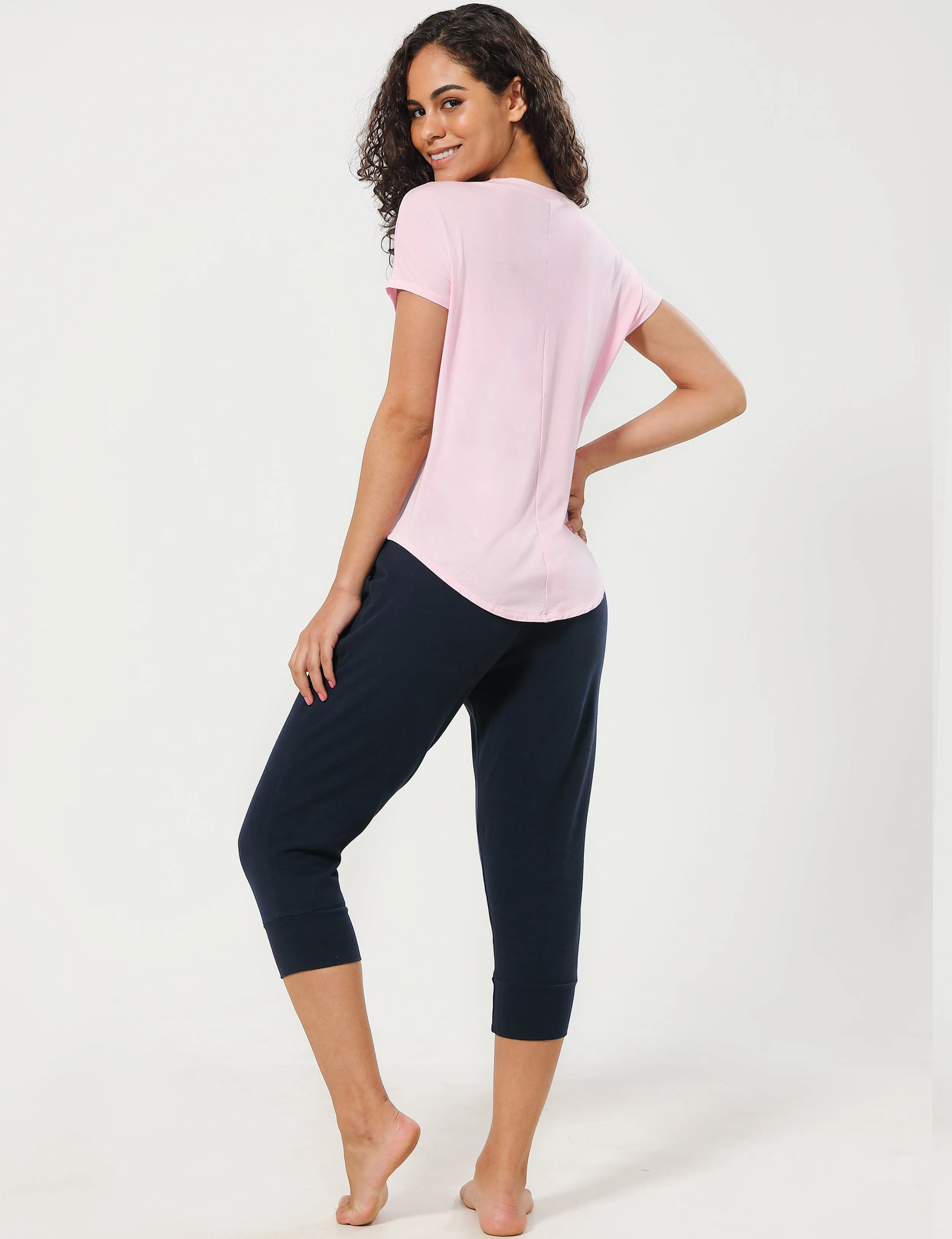 Hip Length Short Sleeve Shirt lightpink