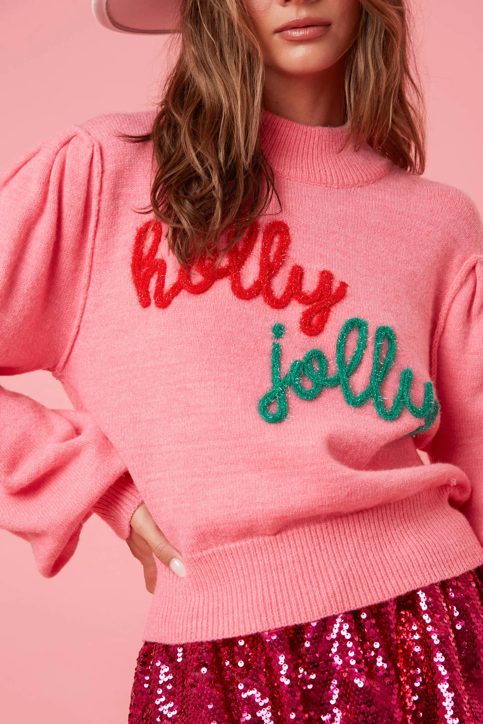 'Holly Jolly' Lurex Embroidery Sweater