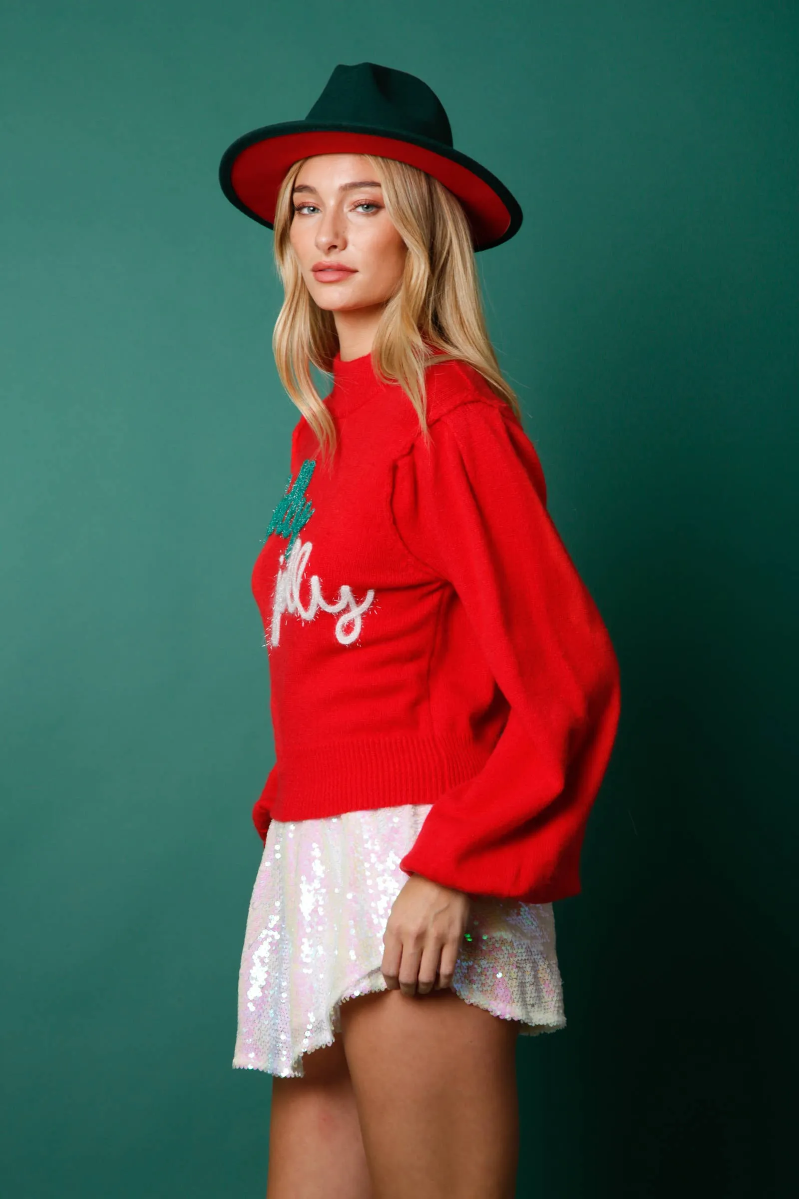 'Holly Jolly' Lurex Embroidery Sweater