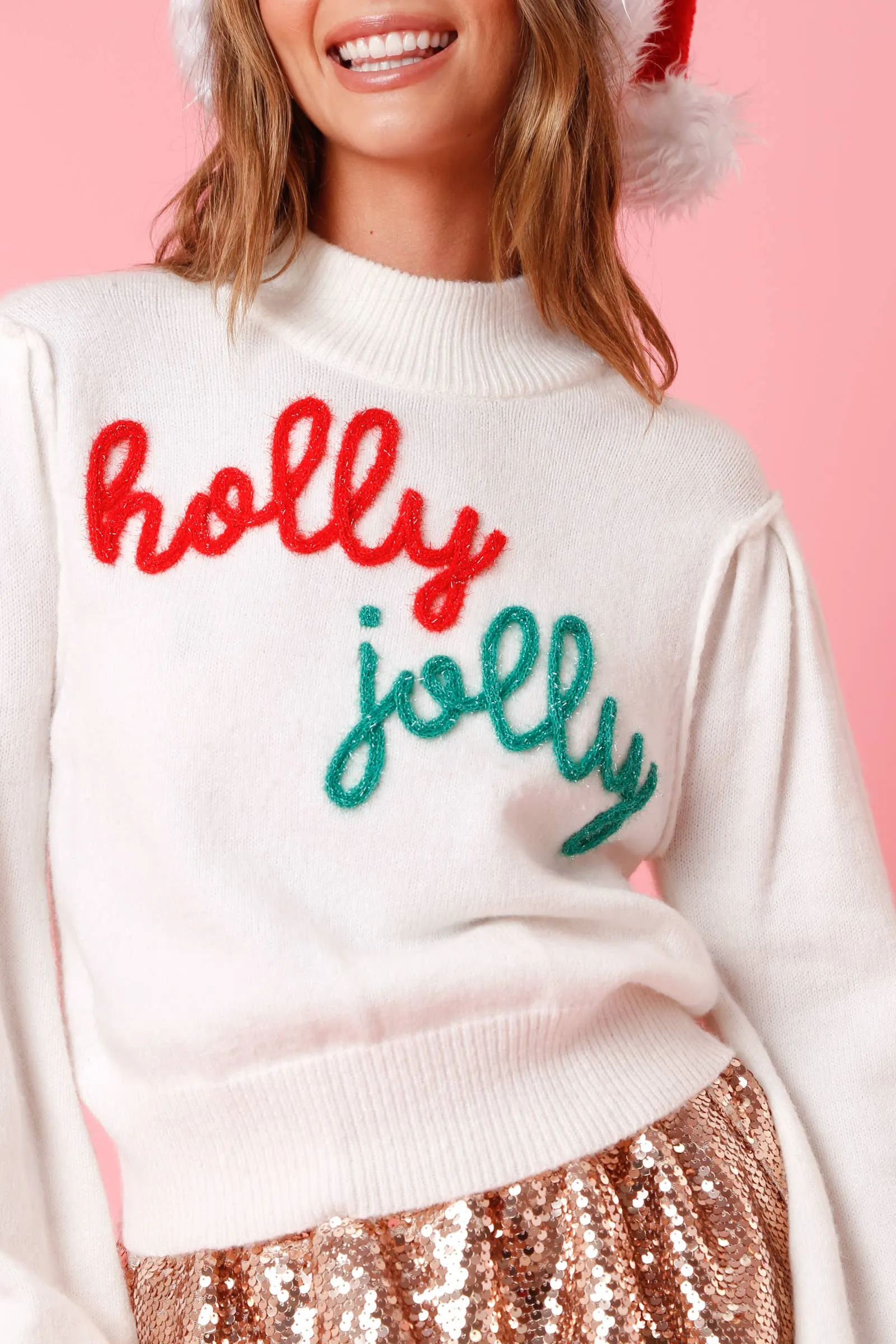 'Holly Jolly' Lurex Embroidery Sweater