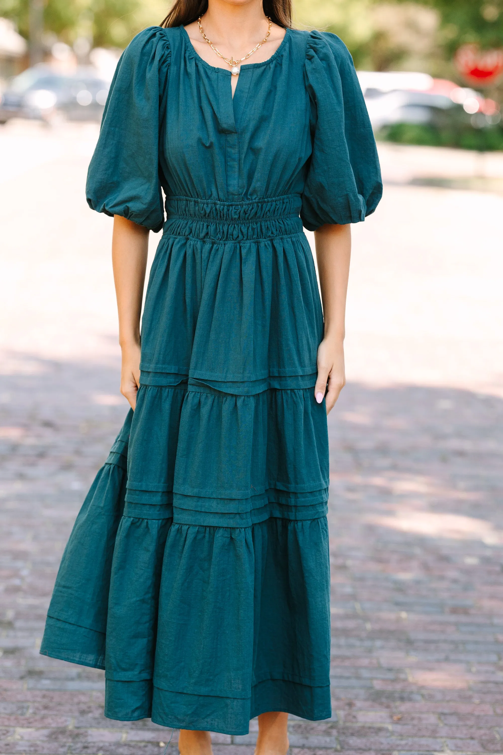 It's All For You Teal Green Tiered Midi Dress