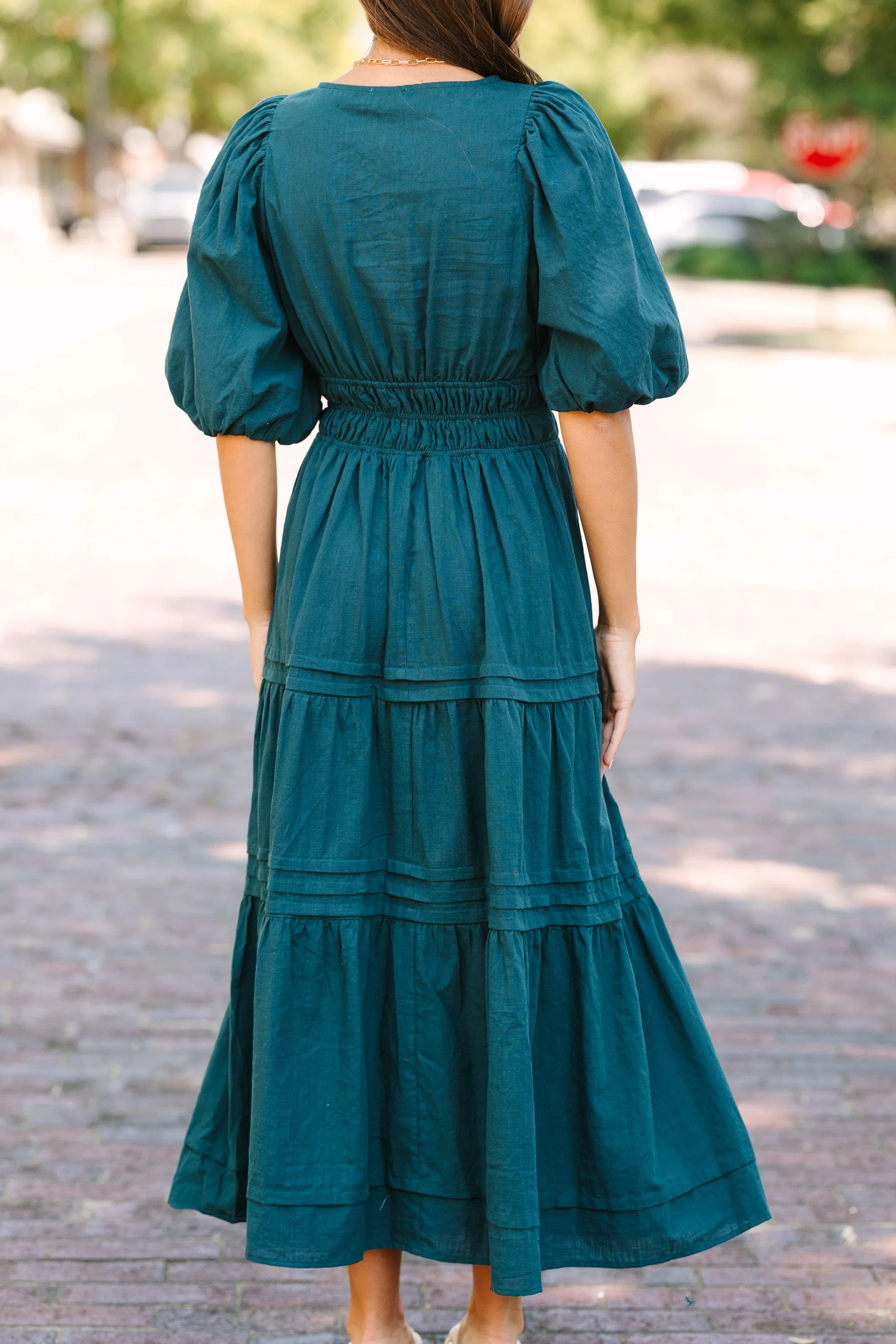 It's All For You Teal Green Tiered Midi Dress