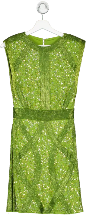 Karen Millen Green Crystal Embellished Strong Shoulder Mini Dress UK 8