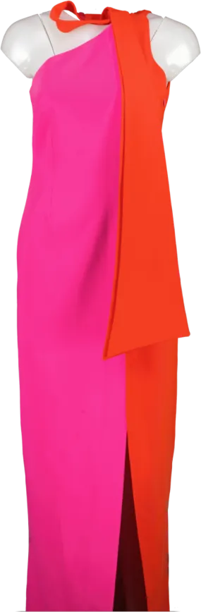 Karen Millen Pink Soft Tailored Colour Block Tie Neck Midi Dress UK 8