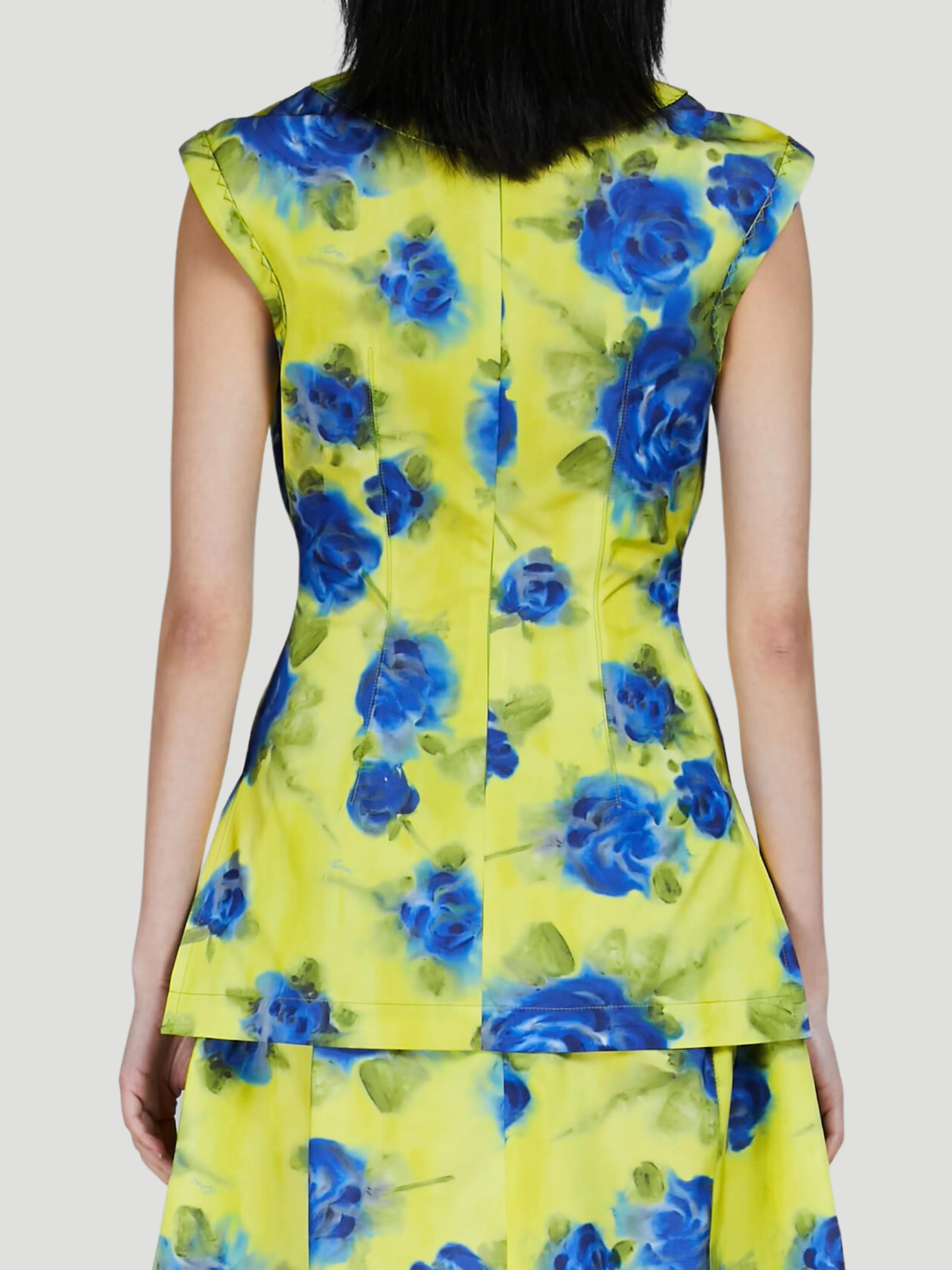 Lemon Flower Print Sleeveless Crew Neck Top