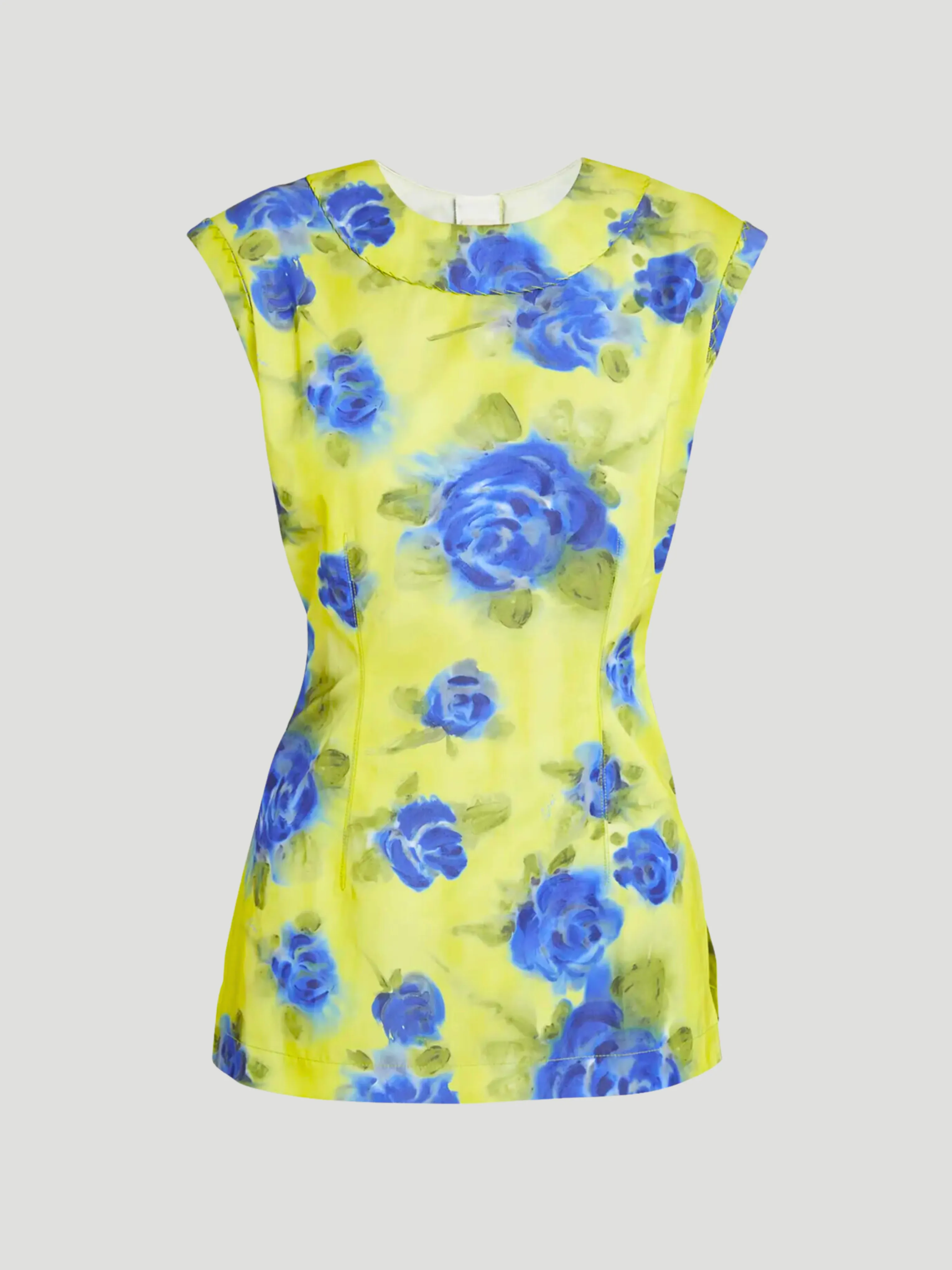 Lemon Flower Print Sleeveless Crew Neck Top