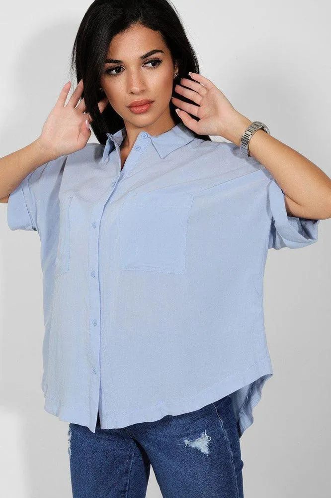 Light Blue Rolled Short Sleeves Lazy Fit Shirt