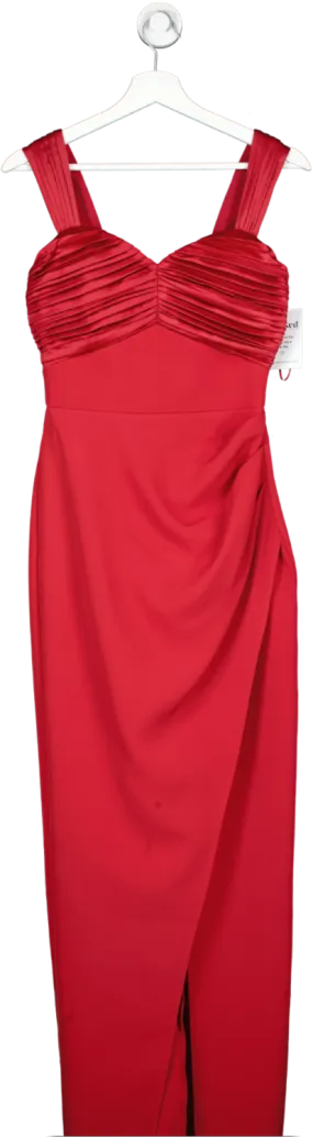 lipsy london Red Premium Fabric Mix Ruched Split Maxi Dress UK 6