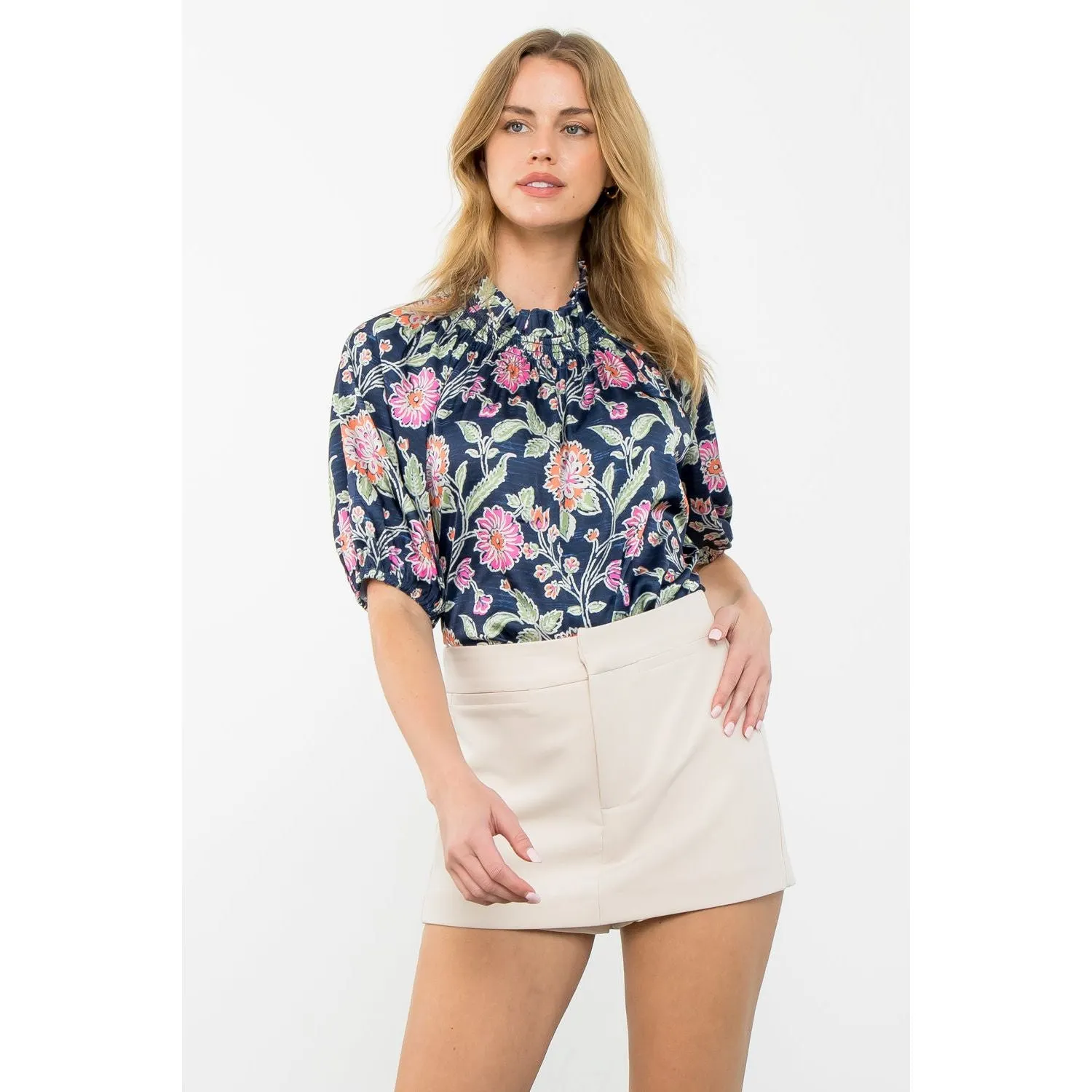 Lorelei Puff Sleeve Flower Print THML Top