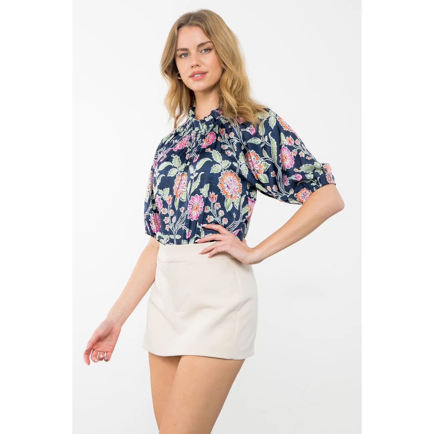 Lorelei Puff Sleeve Flower Print THML Top