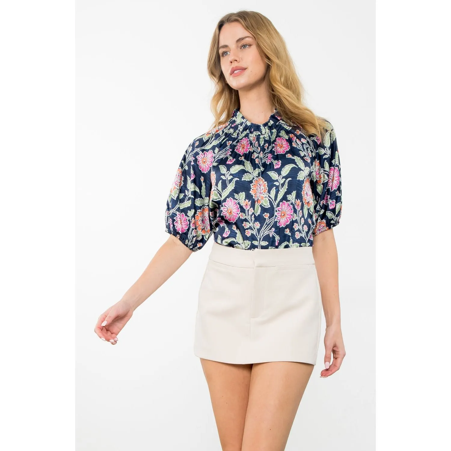 Lorelei Puff Sleeve Flower Print THML Top