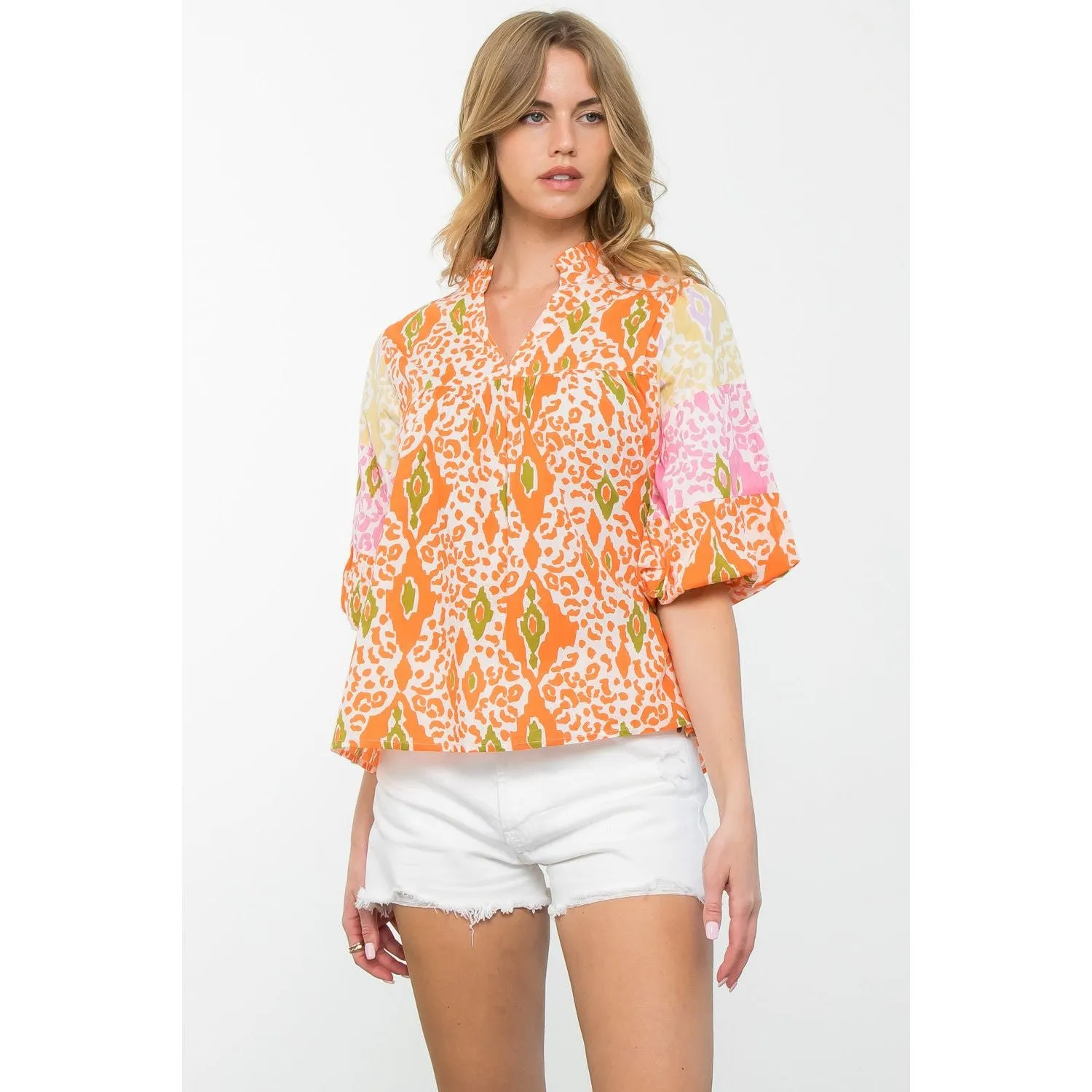 Marnie Puff Sleeve Print THML Top