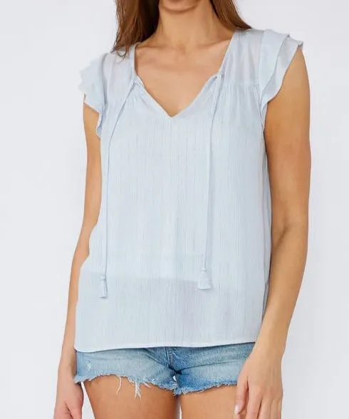 Metallic Stripe Flutter Sleeve Top - Periwinkle