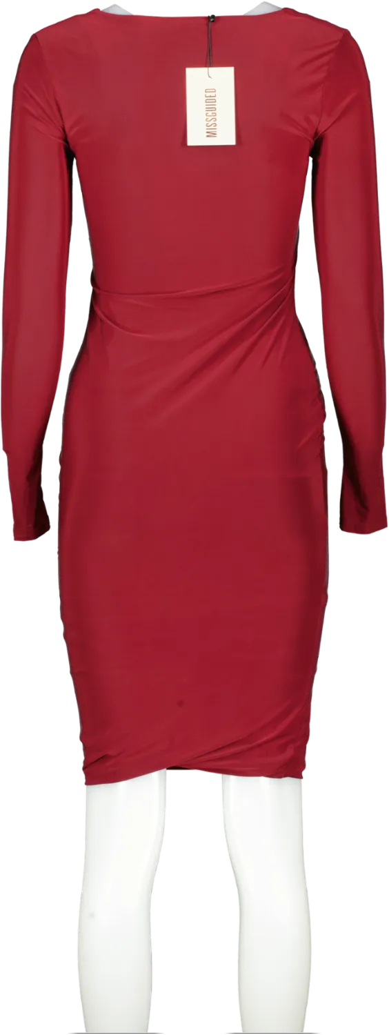 Missguided Red Shape Burgundy Slinky Panelled Long Sleeve Midi Dress Bnwt UK 6