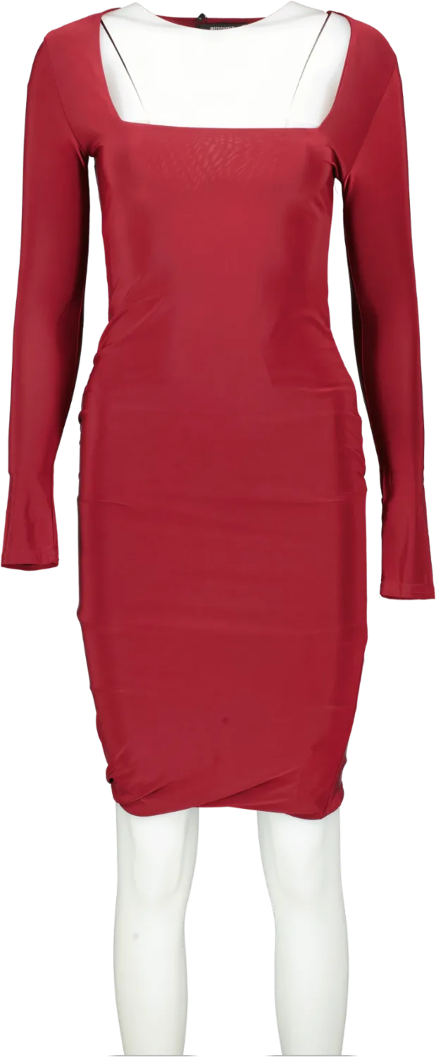 Missguided Red Shape Burgundy Slinky Panelled Long Sleeve Midi Dress Bnwt UK 6