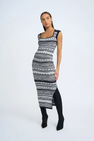 Monochrome Stitch Knit Dress | Final Sale - Black Grey Ivory