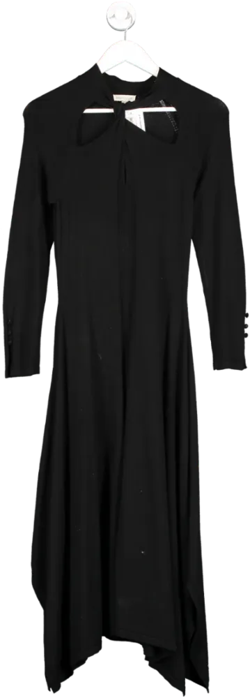 Monsoon Black Viscose Long Sleeve Dress With Cut Out And Knot Detail Neck UK S