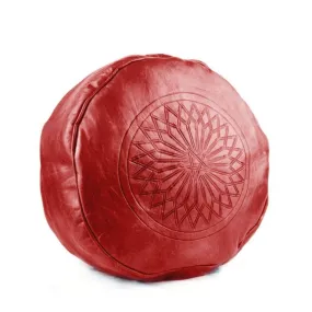 Moroccan Leather Ottoman - Red Tabouret Pouf